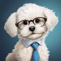 Detailed Character Illustration Of A Puppy In Glasses And Tie