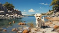 Whimsical Painting Of A Bichon Frise Puppy At Alberta\'s Shore