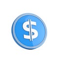 White Dollar Icon in Blue Circle Button. 3d Rendering Royalty Free Stock Photo