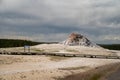 White Dome Geyser, with empty boardwalks, along Firehole Lake Drive in Yellowstone National Park