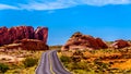 The White Dome Road winding through the Red Sandstone Rock Formations in the Valley of Fire Royalty Free Stock Photo