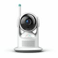 A white, dome-shaped security camera with a round black lens in the center. It is Royalty Free Stock Photo