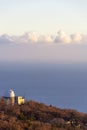 White dome of the telescope of the observatory in Simeiz against the sea