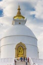 White dome of the World Peace Pagoda in Pokhara