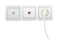 White domestic telephone socket, TV aerial socket and power sock Royalty Free Stock Photo