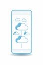 Minimalist smartphone illustration with cloud icons representing cloud storage and technology Royalty Free Stock Photo