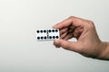 White domino dice with six points. Success, win and chance concept