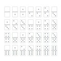 White dominos. Full set of domino game bones tiles, 28 dominoes pieces on white