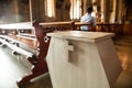 White donation box with a cross on it at a Christian church