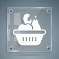White Donation food box icon isolated on grey background. Square glass panels. Vector