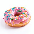 Pink Sprinkled Donut On White Background