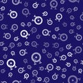 White Donut with sweet glaze icon isolated seamless pattern on blue background. Vector Royalty Free Stock Photo