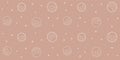 Seamless pattern with white kawaii donuts on a brown background with small stars and dots