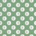 White doodle apple silhouettes seamless doodle pattern. Cartoon fruit print on green pastel background