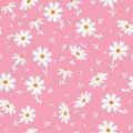 White doodle chamomile or daisy flowers isolated on pink background. Hand drawn floral seamless pattern vector Royalty Free Stock Photo