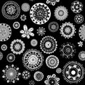 White doodle flowers over black background seamless pattern Royalty Free Stock Photo