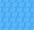 White doodle hand drown leaves on light blue background. Nature seamless pattern. Design of fabrics, clothes, packaging Royalty Free Stock Photo