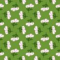 White doodle yarrow ornament seamless doodle nature pattern. Green bright background