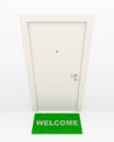 The white door and green rug. Royalty Free Stock Photo