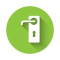 White Door handle icon isolated with long shadow. Door lock sign. Green circle button. Vector Illustration Royalty Free Stock Photo