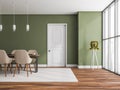 White door in modern green dining room Royalty Free Stock Photo