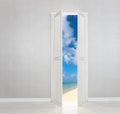 White Door open to the perfect beach Royalty Free Stock Photo