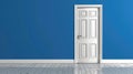 A white door is standing in front of a blue wall Royalty Free Stock Photo