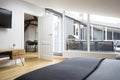 White doors in grey bedroom