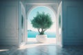 White doorway sea. Generate Ai