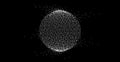 White dotted sphere with dissolve effect. Stipple disintegrating circle on black background. Halftone textured ball with