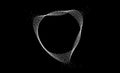 White dotted wavy lines with dissolve effect. Stipple disintegrating curved circle on black background. Halftone