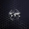 White dotted world globe, connecting lines and dots on colorful background. Chemistry pattern, hexagonal molecule Royalty Free Stock Photo