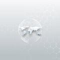 White dotted world globe, connecting lines and dots on gray color background. Royalty Free Stock Photo