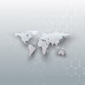 White dotted world map, connecting lines and dots on gray color background. Royalty Free Stock Photo