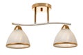 White double lamp ceiling light with gold base and matt white shades