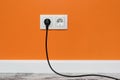 White double outlet on orange wall Royalty Free Stock Photo