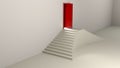 Double sided stairs going to a red door - 3D rendering illustration Royalty Free Stock Photo