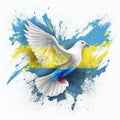 White dove with blue and yellow colours. Ukraine freedom flag. Generative AI