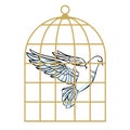 White dove in a cage. Symbol of lack of freedom