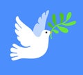 White dove in flight holding an olive branch. Concept of peace. Vector illustration.