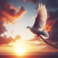 White Dove Fly to sunset sky for break the chain to freedom. Peace Concept. ai generative Royalty Free Stock Photo