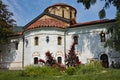 White dove flying above the main church, Bachkovo Monastery, Royalty Free Stock Photo