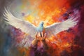 White dove flying to the sky, peace, pacifism and consciousness, purity and postive emotion, love and freedom, holy spirit, pigeon