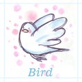 White dove flying, watercolor illustration with name
