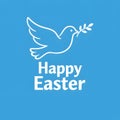 Happy Easter greeting with dove and olive branch on blue background Royalty Free Stock Photo