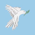 White dove pigeon with green leaves. Peace illustration Royalty Free Stock Photo