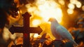 A white dove sitting on top of a wooden cross Royalty Free Stock Photo