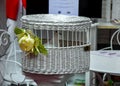 White dove in a wicker basket ,cage Royalty Free Stock Photo