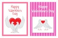 White Doves Couples with Heart Illustrations Set Royalty Free Stock Photo