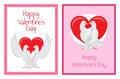 White Doves Couples with Heart Illustrations Set Royalty Free Stock Photo